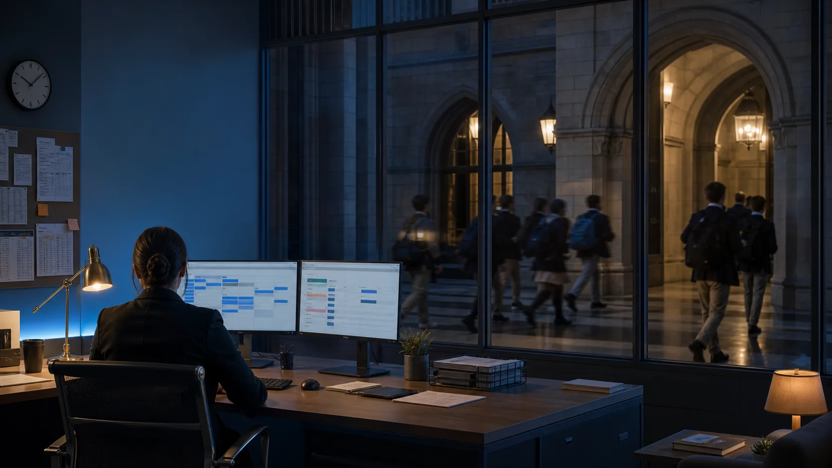 An academic operations office coordinating a private-school day with Atlas